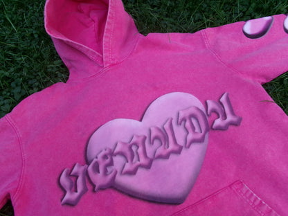 Acid Wash Pink Heart Hoodie