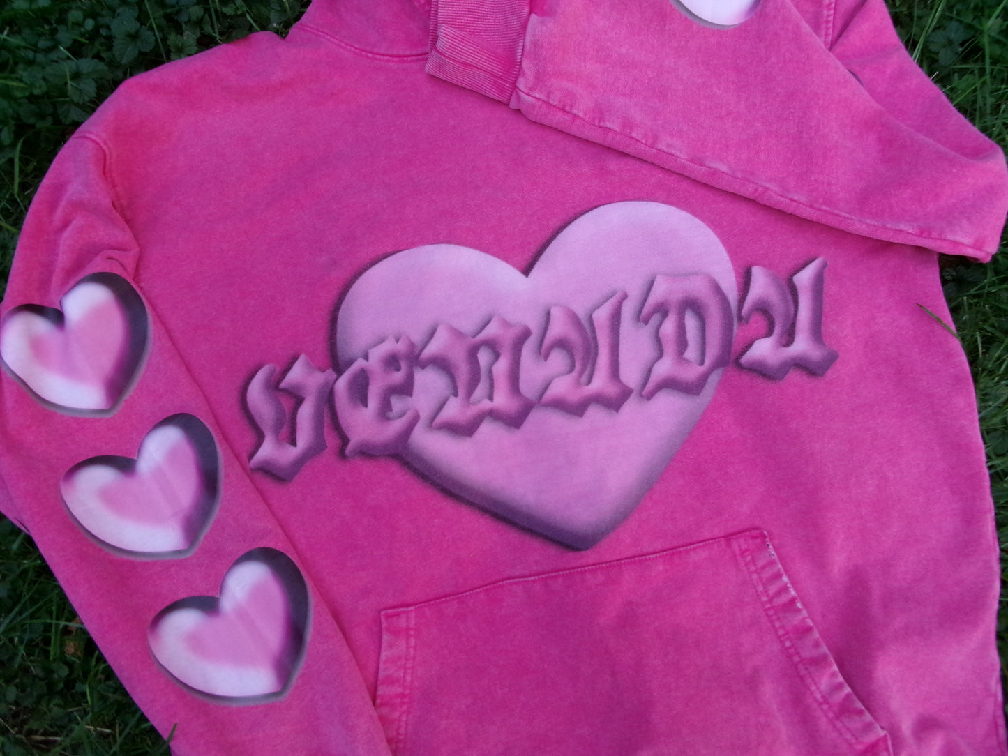 Acid Wash Pink Heart Hoodie