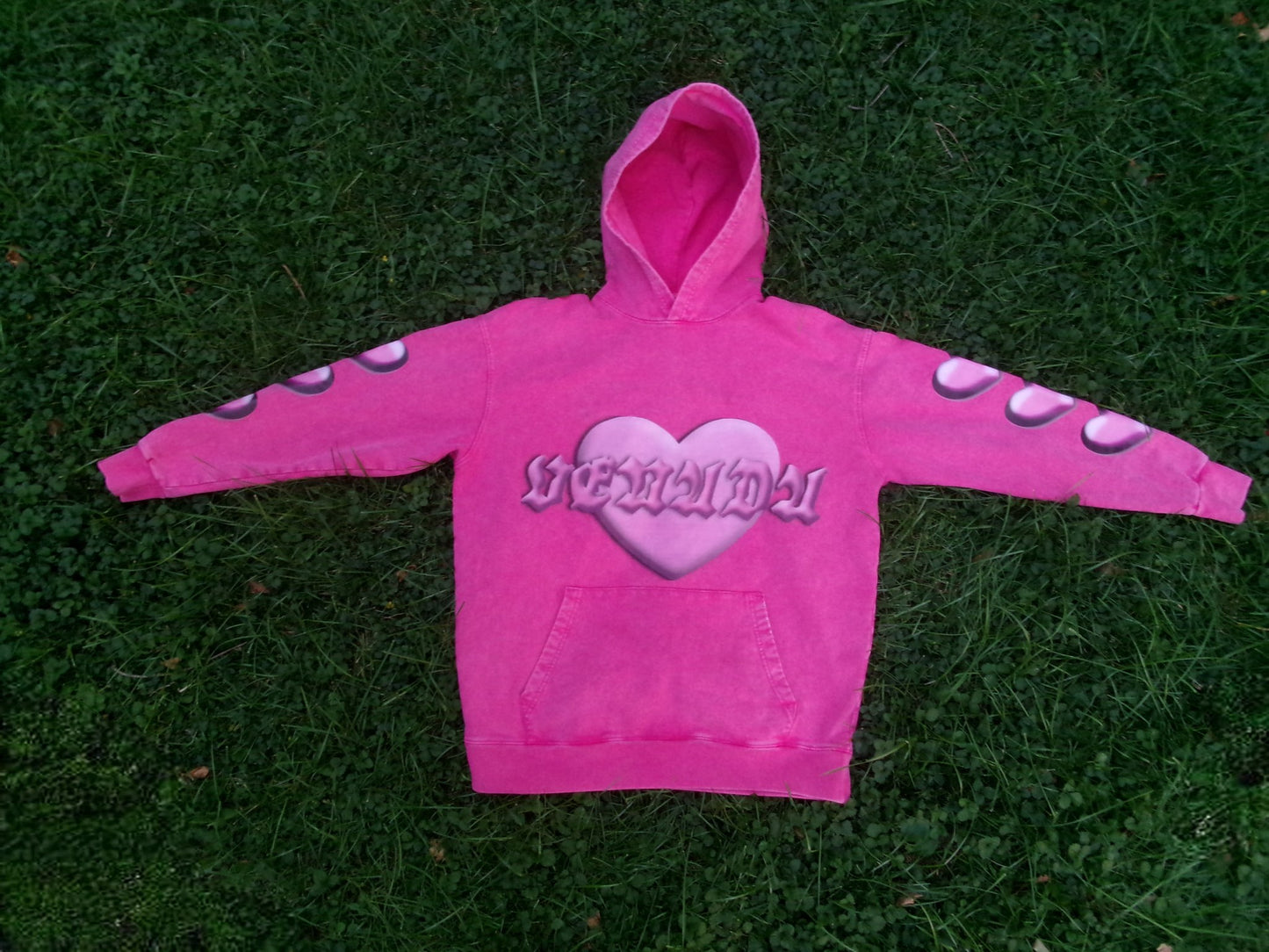 Acid Wash Pink Heart Hoodie
