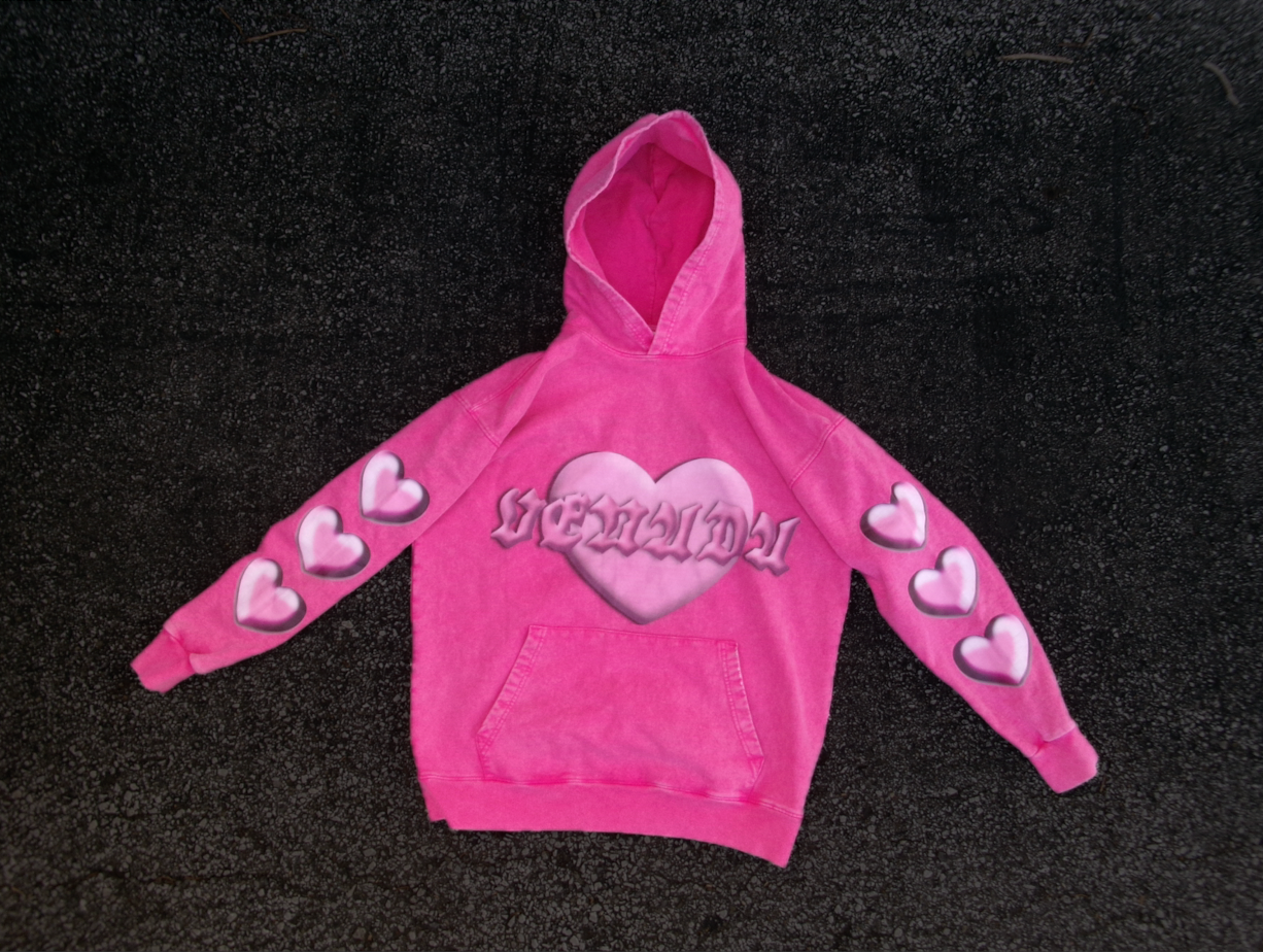 Acid Wash Pink Heart Hoodie