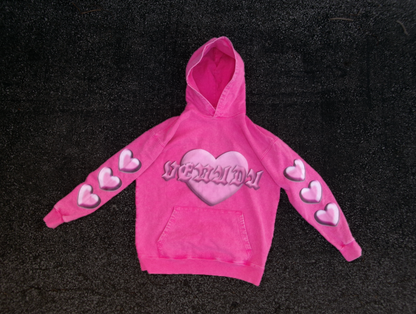 Acid Wash Pink Heart Hoodie